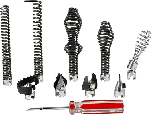 10-Piece Drain Cleaning Kit Fit for RIDGID Sectional Cables – Heavy Duty Cutters & Augers Fit for K-400, C-4, C-6, C-7, C-8, C-9 Machines, Compatible with 5/16", 3/8" & 5/8" Cables