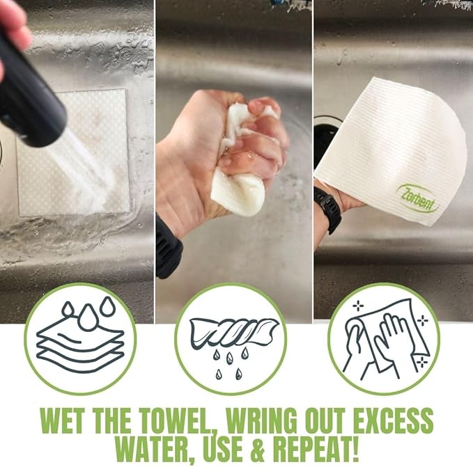 Zorbent Super Absorbent Towels 10 Pack, Natural, Reusable Paper Towel Alternative, Lint Free Cleaning Cloth for Kitchen, Gym, Shoes, Travel, & Camping, Multipurpose Damp Duster, Spill & Mess Cleaner