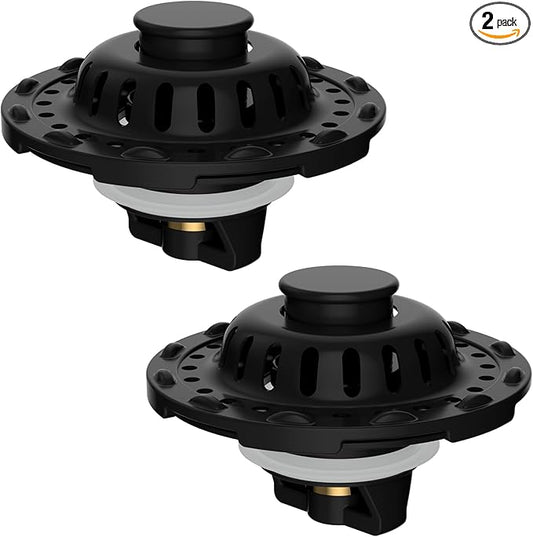 2PACK Universal Bathtub Drain Stopper Shower Hair Catcher Bathroom Sink Strainer, Tub Stopper with Visible Top Strainer, Brass Metal 3 in 1 Pop-up Stopper for Standard 1.1''~2.36'' Hole, Matte Black