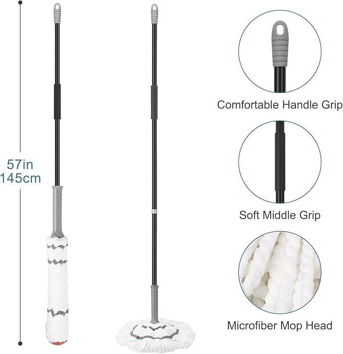 KeFanta Self-Wringing Twist Mops for Floor Cleaning, Microfiber Floor mop with 57 " Long Handle, Cotton Wet Mop for Hardwood Tile Kitchen Bathroom Patio Garage Commercial Household