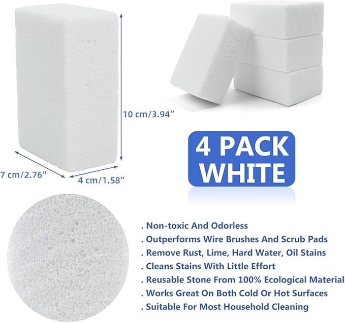 Non Scratch Grillstone Magic Blackstone Block Cleaner Clean Brick Stone Scraper for Removing Stains，Pool, Baking Steel,Oven, Flat Top Cookers, Utensils, Toilet, Hard Skin Callus Remover, 4 pack, White
