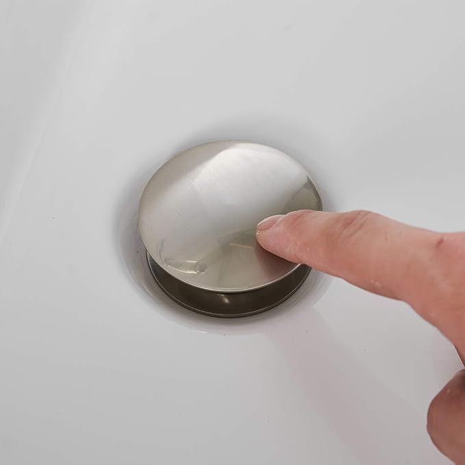 BWE Bathroom Sink Drain Bathroom Faucet Vessel Vanity Sink Drain Stopper with Overflow Brushed Nickel Fits Bathroom Standard Sink Hole 1-1/2" to 1-3/4"