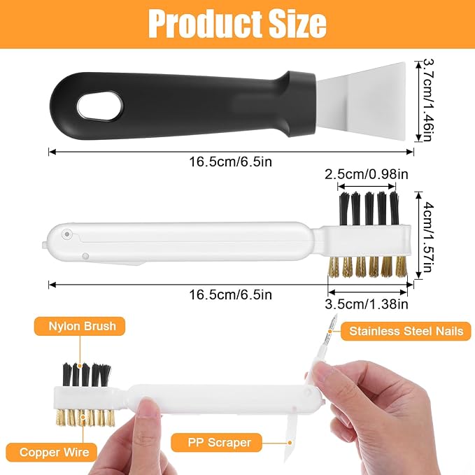 2Pcs Kitchen Stove Cleaning Brush, Bent Cooktop Scraper, Gas Stove Cleaning Brush Scraper Set, Nylon Brush Head Brushes for Kitchen Gas Burners Cooktop Pan Range Hood Grease Grime
