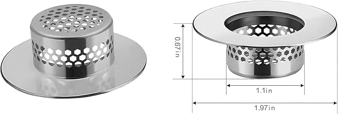2Pcs Polished Silver Shiny Drain Strainer - Fits 1.25"-1.60" Hole | Stainless Steel Hair Catcher for Bathroom/Bathtub/Laundry/RV Sink