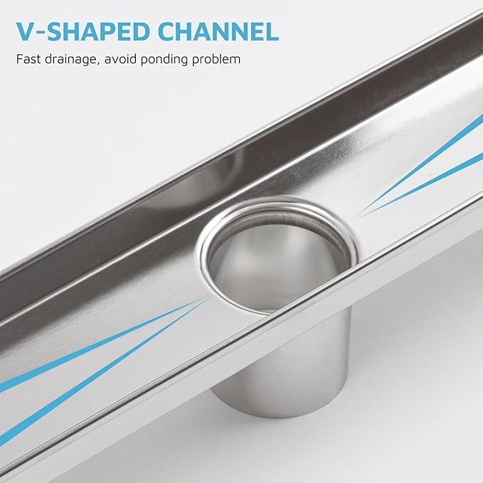24 Inch Linear Shower Drain Brushed Nickel 304 Stainless Steel