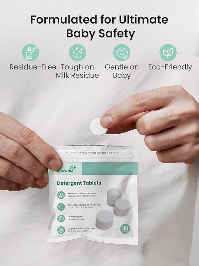 GROWNSY Detergent Tablets 40 Count, Bottle Washer Tablets Compatible with All Brands of Baby Bottle Washers, Deep Cleaning for Bottles, Pump Parts and Baby Feeding Essentials