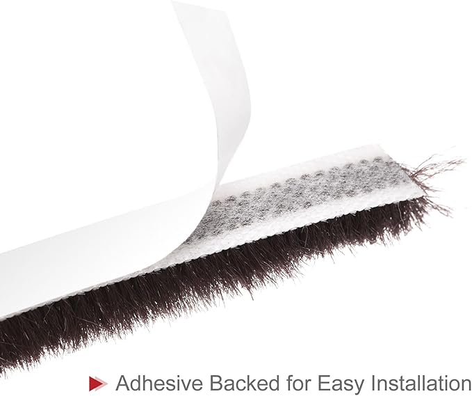 uxcell Weather Stripping Brush, 20ft L x 0.35" W x 0.35" H Self-Adhesive Seal Weatherstrip Sweep Brush Brown for Door Window