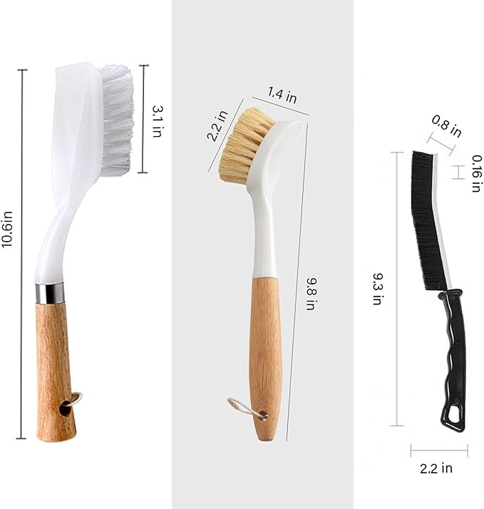 Kitchen Brush Set for Cleaning Dish, Pot, Pan, Sink and Stove, 4 Pcs 3 Kind of Different Scrubber Include 2 Pcs Crevice Brush, Great Cleaning Tools for Cook