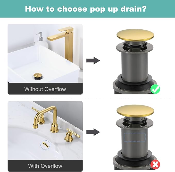 Bathroom Sink Drain Without Overflow, ARCORA Brushed Gold Pop Up Drain for Vessel Sink Clicker Drain Stopper