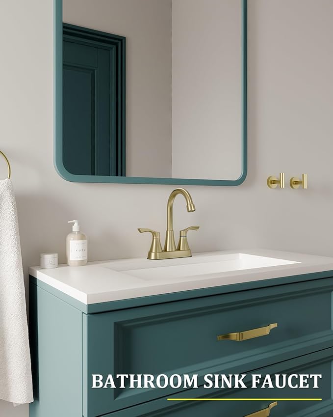 Brushed Gold Bathroom Faucet 2 or 3 Hole, 4 Inch Stainless Steel Bathroom Sink Faucet, 2 Handle Centerset Faucet for Bathroom Sink Vanity, with Pop Up Drain and 2 Supply Hoses