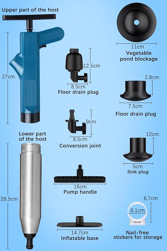 Toilet Plunger Set, High Pressure Air Plunger Drain Clog Remover, Sink Plungers for Bathroom, Snake Drain Blaster with Real-Time Barometer for Toilet Unclogger,Kitchen,Shower,Pipe,Floor,Sewer