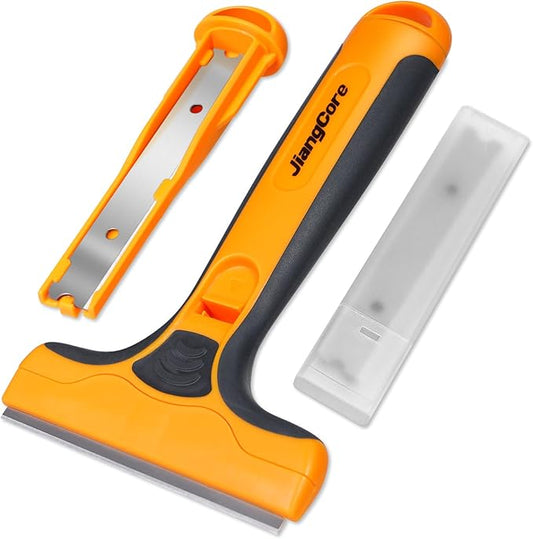 Wide Razor Blade Scraper Tool – 4" Scraper Tool with 15 Extra Replacement SK5 Blades,Glass Cleaner for Stove Tops, Windows, Paint Removal and Adhesive Residues