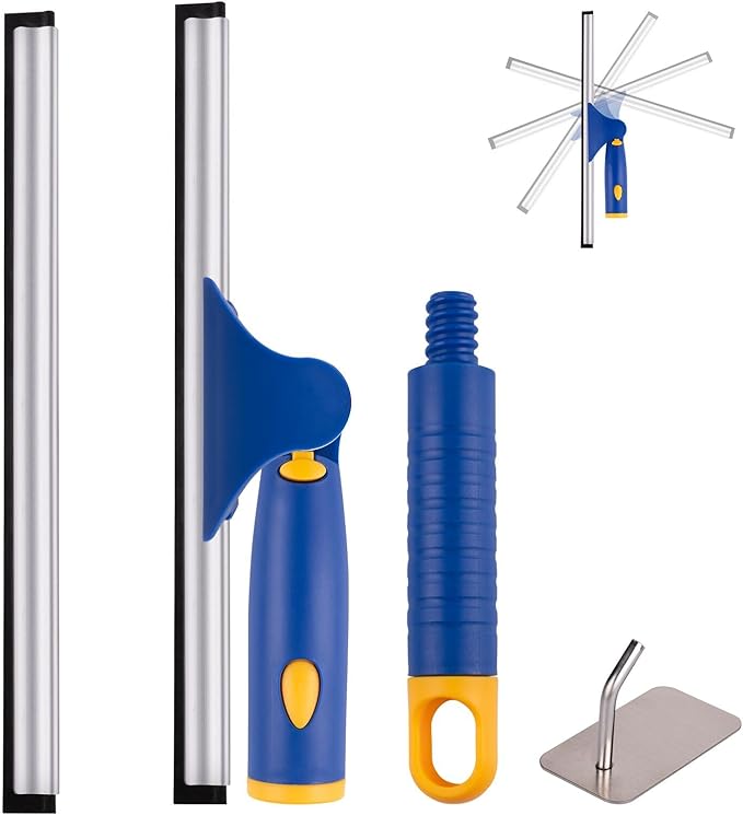 ITTAHO Swivel Shower Squeegee for Glass Doors, All-Purpose Anti-Slip Window Squeegee with 2 Blades, Window Cleaner Tool Bathroom Squeegee for Shower Doors, Tile Shower Walls，Mirrors,Car Windshields