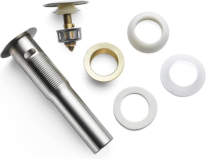 Bathroom Sink Drain,5 Pack Drain Stopper Bathroom Sink with Overflow,Pop Up Drain Assembly with Detachable Strainer Basket,Built-in Anti-Clogging Strainer,Stainless Steel Brushed Nickel