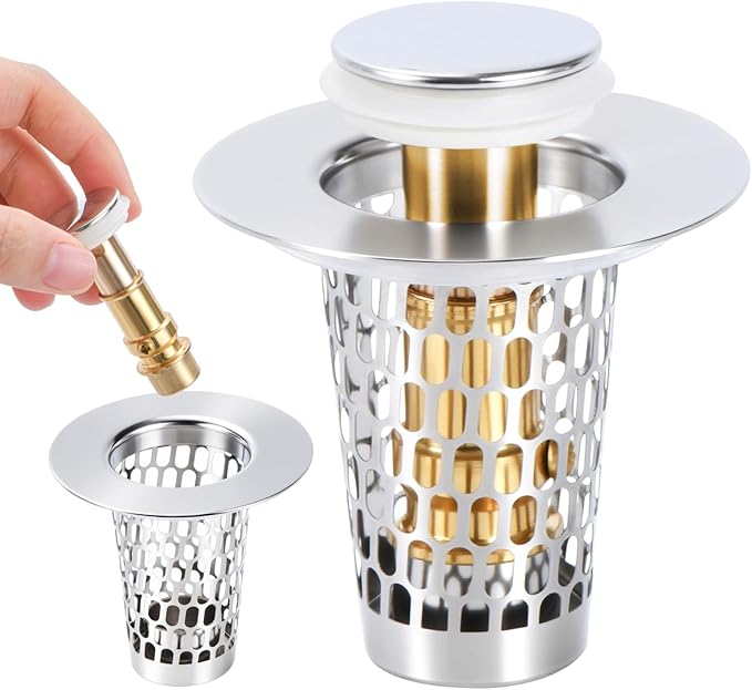 Bathroom Sink Drain Stoppers with Hair Catcher for 1.15-1.3 in,Universal Pop Up Filter Stainless Steel Sink Drain Stopper Anteecana