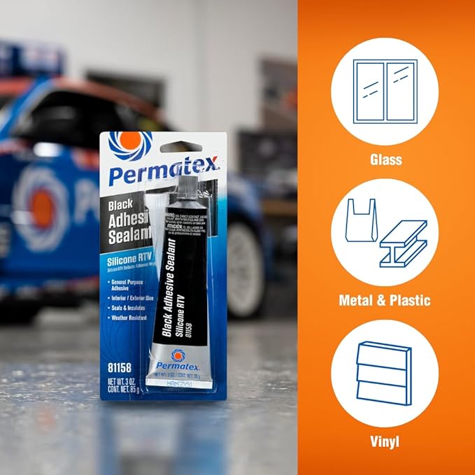Permatex 81158 Black Silicone Adhesive Sealant, 3 oz. Tube, Pack of 2