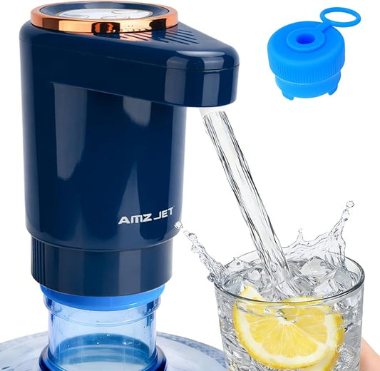 Dual Pump Water Dispenser for 5 Gallon Bottle, Electric Water Bottle Pump with Water Jug Cap, Powerful Flow, USB Rechargeable Automatic for Home, Office, Camping-Blue