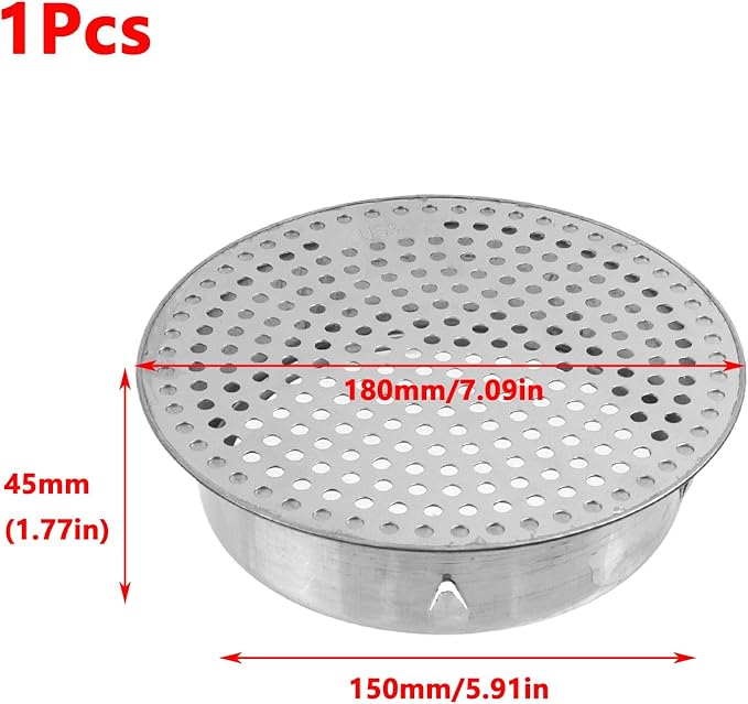 Antrader Floor Drain Cover,5.91 Inch Stainless Steel Floor Drain,Sewer Drain Cover for Outdoor Yard Pipe Roof Balcony,Silver Tone (1Pcs)