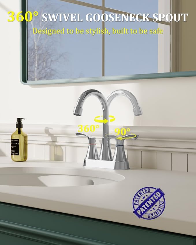 2 Pack Chrome Bathroom Faucet 3 Hole, Evolvegoods 4 Inch Stainless Steel Bathroom Sink Faucet, 2 Handle Centerset Faucet for Bathroom Sink Vanity, with Pop Up Drain and 2 Supply Hoses