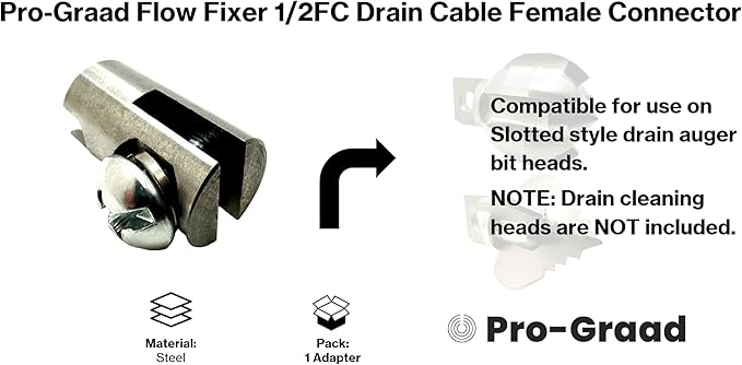 1/2FC Flow Fixer | 1/2” Drain Cable Repair End | Weld-On Female Slotted Connector Bit for Broken Drain Cleaning Machine Cables | Fits All 1/2” O.D. Drain Cables