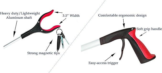 2-Pack Reacher Grabber Tool, Foldable Trash Picker Grabber, Trash Gripper, Garden Nabber, Litter Picker, Extended Grabber（Red/Blue)