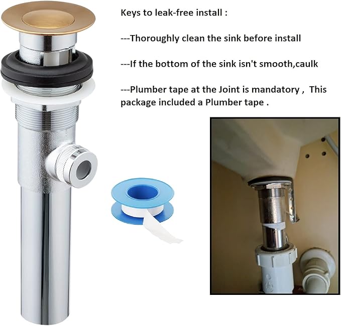 Artiwell Sink Pop-Up Drain Stopper Assembly with Lift Rod and Overflow, Solid Brass Lavatory Pop Up Drain Assembly for Bathroom Vanity Sink, All Brass Construction (Brushed Gold)
