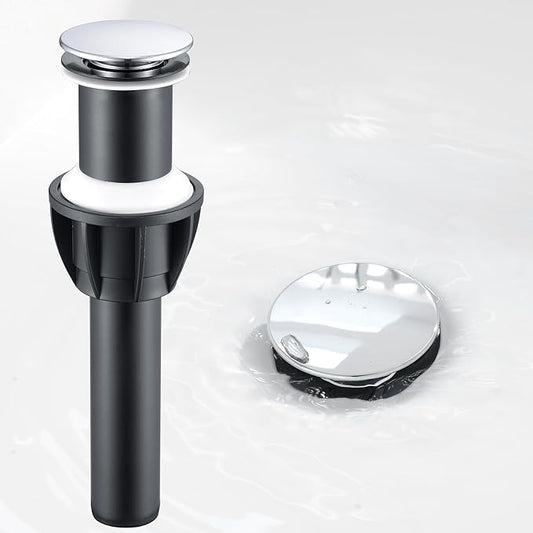 Vessel Sink Drain Without Overflow, Bathroom Pop up Sink Drain Fit for 1 3/4 Inch Vessel Sink, Built-in Anti Clogging Sink Stopper, Chrome