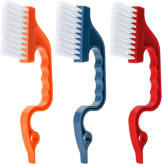 Slick- Window Track Cleaning Brush, 3 Pack, Colorful, Ergonomic Handle, Built-in Scraper, Multipurpose Window Track Cleaning Tools for Faucets, Shower Heads and Drains
