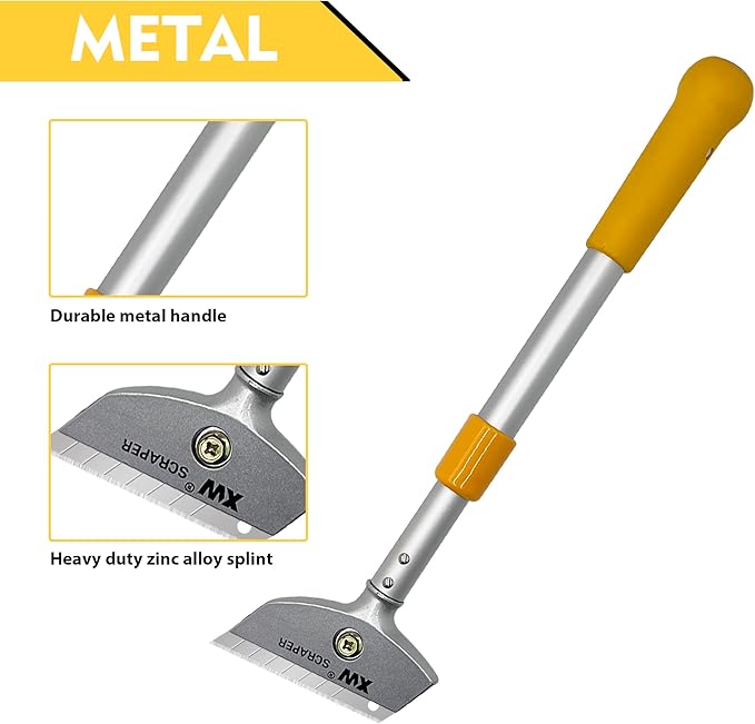 XW Razor Blade Scraper with Adjustable Handle, 23" Long Handle Heavy Duty Floor Scraper, Extra 10 PCS Blades Included