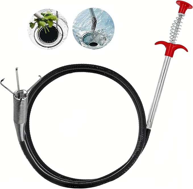 (61 inch) Drain Snake, Drain Clog Remover Tools Cleaner for Toilet Sewer Shower Kitchen Bathroom Tub Clogged Drains Opener Tool, Flexible Grabber Claw Pick Up Reacher Gutter Cleaning