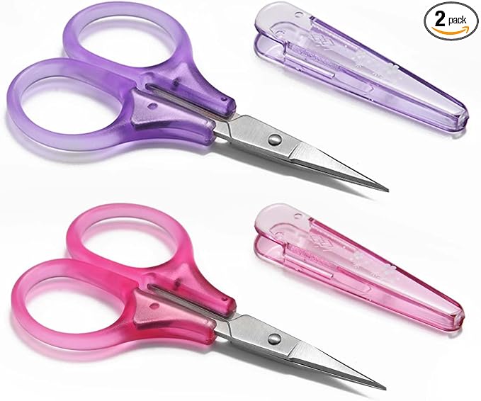SCAIKTIG Small Craft Scissors, 3" Tiny Travel Scissors Tsa Compliant with Cover, Sharp Scissors all Purpose, Straight Fine Tips Mini Sewing Scissors Set, Precision Detail Paper Cutting, Pink/Purple