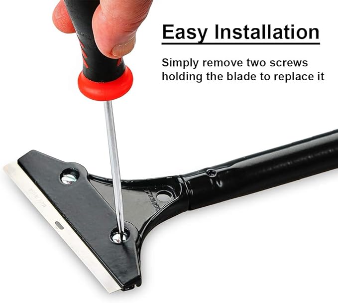 Razor Blade Scraper, 4-inch Heavy Duty Long-Handle Scraper for Wallpaper, Paint, Floor, Tile and Windows, Rubber Grip, Made in USA