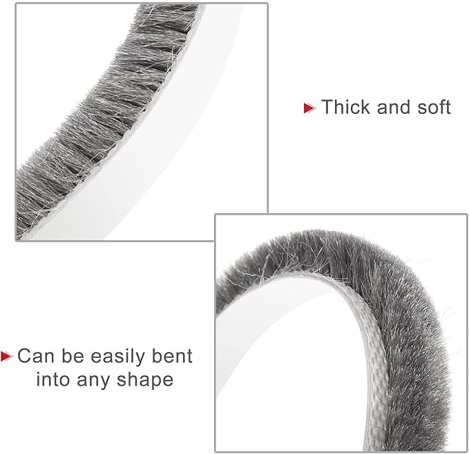 uxcell Weather Stripping Brush, 26ft L x 0.28" W x 0.24" H Self-Adhesive Seal Weatherstrip Sweep Brush Gray for Door Window