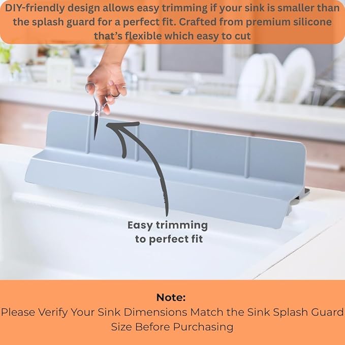 MessOut Extra Large Silicone Kitchen Sink Splash Guard 58x9x10cm– Non-Slip with Strong Suction, Non Crumble, non-harmful, Durable & Easy-to-Clean Protector for a Mess-Free Sink and Dishwashing (White)