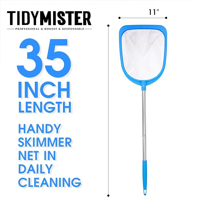 TidyMister 35'' Long Hot Tub Skimmer for Spa, Handy Pool Skimmer Net with Ultra Fine Diamond Netting Mesh for Small Pools, Hanging Hole Easy to Store