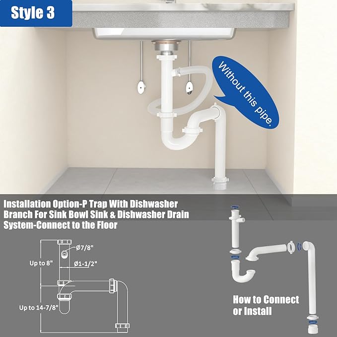 （1 Pack） Yariwiz 1-1/2 inch White Kitchen Sink Drain Kit for Most Kitchen Sink Drain Replacement Tubular Plumbing Pipe Assembly KSD-007W