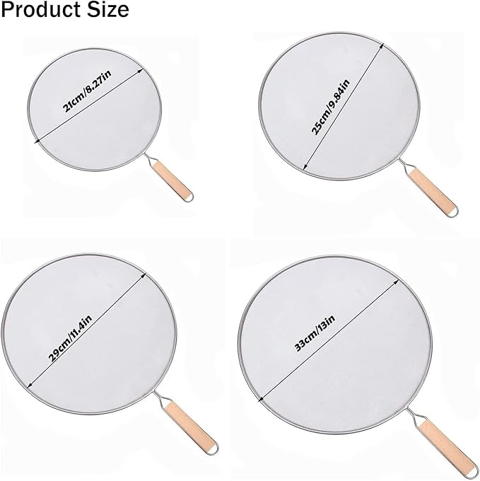 8 Inch Grease Splatter Screen Guard Stainless Steel Splash Screen Protector Guards with Handle Splash-Proof Frying Pan Mesh Pot Lid Cover for Kitchen Cooking Gadgets
