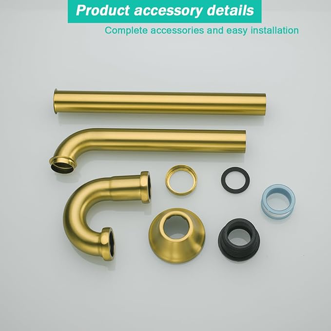 Brass P Trap U-Shape 1 1/4 inch Sink Drain Pipe with Slip Joint Extension Tub,12 inch Vertical Pipe length Adjustable Height Sink Waste Trap Drain Kit Champagne Bronze,SE83555CB-L ﻿