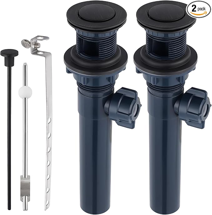 2PCS Bathroom Sink Drain with Lift Rod, Pop Up Sink Drain with Overflow, Universal Fit, Oil Rubbed Bronze Drain Stopper for Vessel Sink, Assembly for Bathroom Faucet Sink
