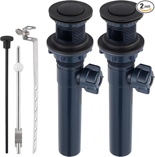 2PCS Bathroom Sink Drain with Lift Rod, Pop Up Sink Drain with Overflow, Universal Fit, Oil Rubbed Bronze Drain Stopper for Vessel Sink, Assembly for Bathroom Faucet Sink