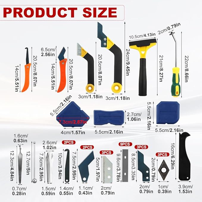 37Pcs Grout Removal Tool Kit,Hand-Grout Saw and Caulk Remover Tools Set,with 9Pcs Extra Blades,Caulking Removal Tools for Cleaning Ceramic Tile Joints and Corners