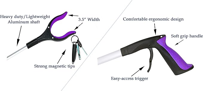 2-Pack Reacher Grabber Tool, Foldable Trash Picker Grabber, Trash Gripper, Garden Nabber, Litter Picker, Extended Grabber（Purple/Purple)