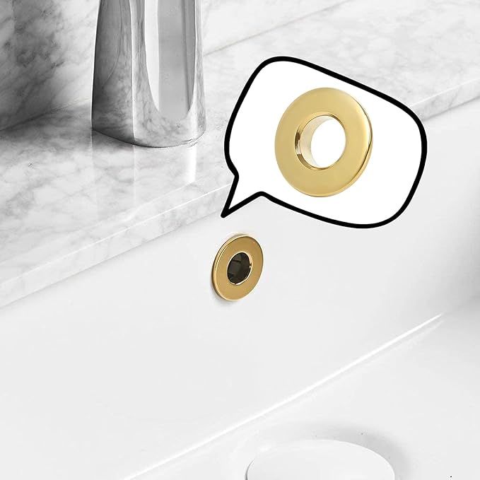 BWE Gold Sink Basin Trim Overflow Cover for Kitchen and Bathroom Vanity Sink Solid Brass Vessel Insert in Hole Round Caps Pack of 2