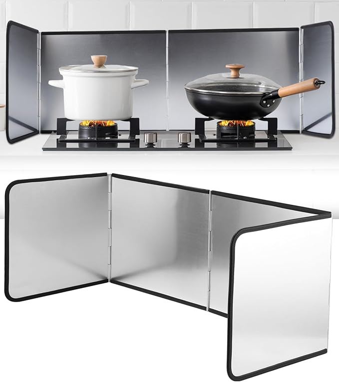 4 Sided Splatter Guard Foldable Stainless Steel Stove Splash Guard 11.8″ Height Oil Splatter Screens for Frying Kitchen Backsplash Protector Nonstick Oil Splatter Guard for Cooking