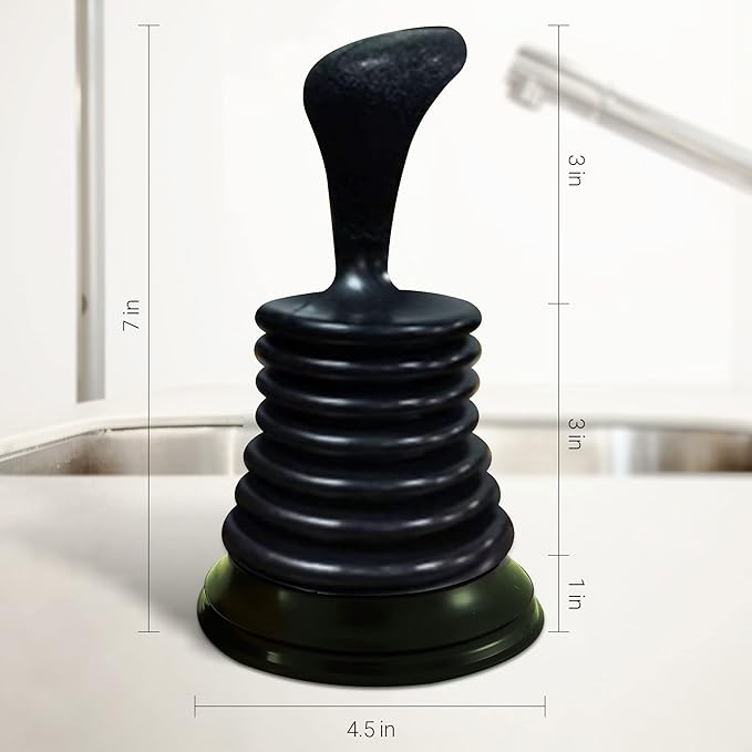 Meadow Lane Small 7" Sink Plunger - Mini Clog Remover for Kitchen & Bathroom Sink Drains - Hand Ergonomic, Space-Saving & Powerful Suction - Universal Fit for Home or Commercial Use, Black