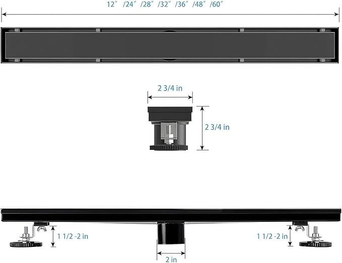 SaniteModar Linear Shower Drain, Black Linear Drain 36 inch with Flat and Tile Insert 2 in 1 Panel, AISI 304 Stainless Steel Black Shower Floor Dain with Hair Strainer and Leveling Feet