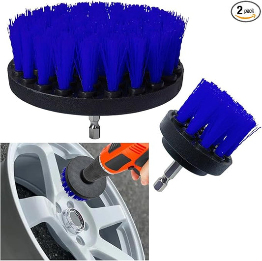 2PCS Car Detailing Drill Brush Set, 2" & 4" Power Carpet Scrubber, Nylon Bristle Wheel Cleaner Brush with Drill Attachment, Car Wash Cleaning Kit for Floor Mats, Bathroom (Blue)