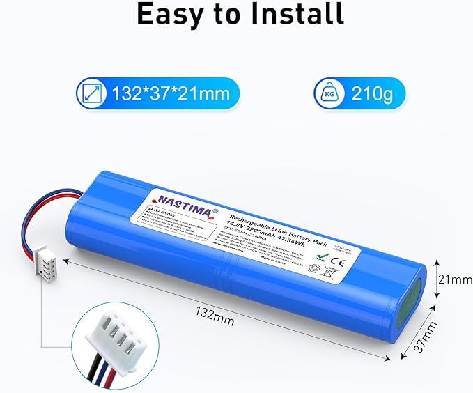 NASTIMA 14.8V 3200mAh 47.36Wh Li-ion Battery Compatible with Ecovacs Deebot N8, Deebot N8 Pro, Deebot N8+, Deebot N5, Deebot T5 Neo, Ozmo 900, Ozmo 920, Ozmo 930, Replacement Battery with BMS