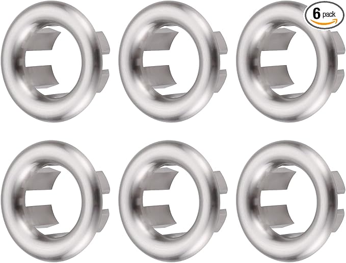 ARCORA 6 Pack Sink Overflow Ring Brushed Nickel Bathroom Kitchen Sink Basin Trim Overflow Cover Hole Insert Cap