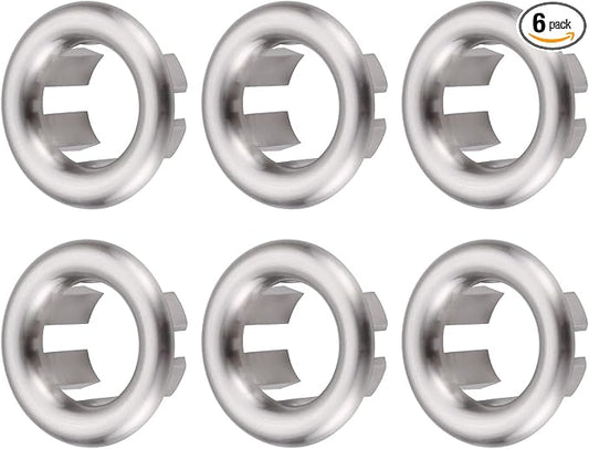 ARCORA 6 Pack Sink Overflow Ring Brushed Nickel Bathroom Kitchen Sink Basin Trim Overflow Cover Hole Insert Cap